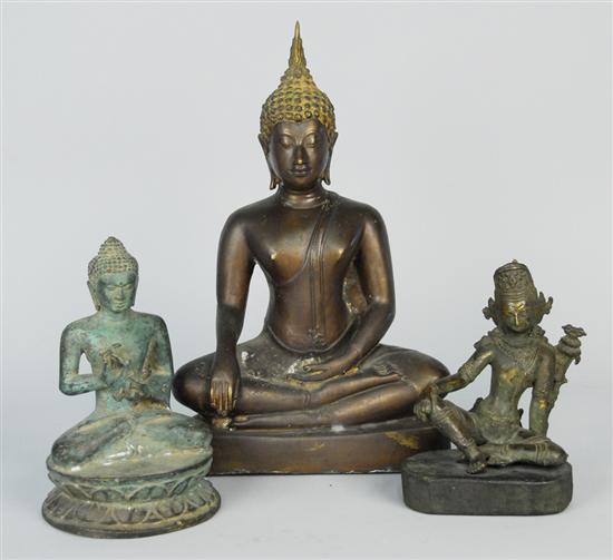 Appraisal: THREE CHINESE BRONZE SEATED FIGURES OF DEITIES including two Buddha