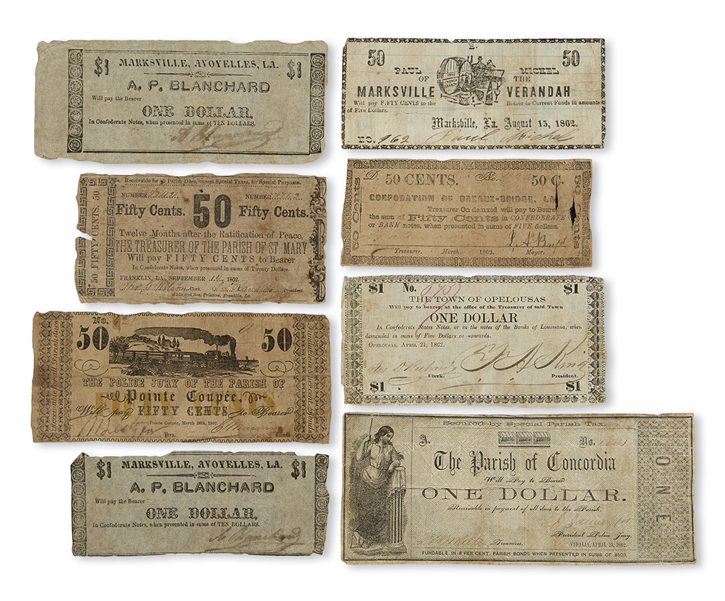 Appraisal: CIVIL WAR--LOUISIANA Group of obsolete Louisiana Confederate banknotes Various sizes