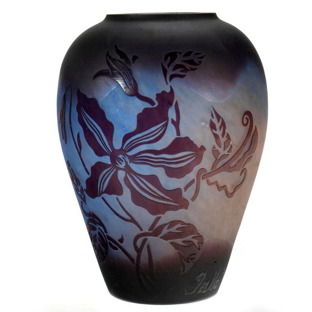 Appraisal: Cameo Glass Vase after Galle Overall incised with floral vines