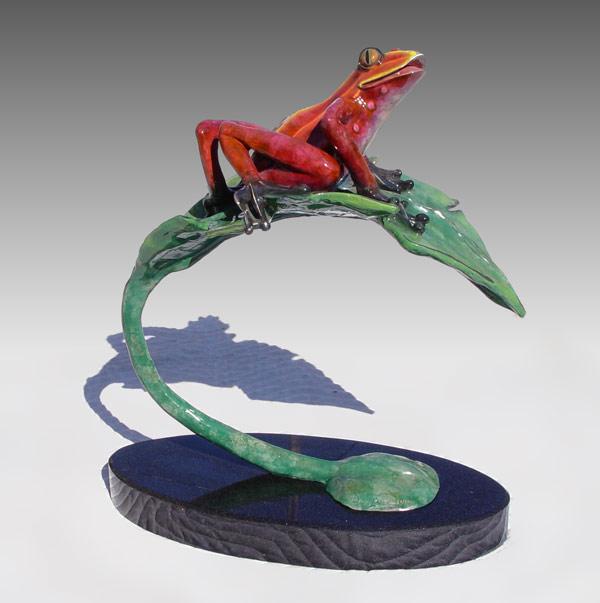 Appraisal: SIGNED PATINATED BRONZE FROG ON LILY PAD Illegible signature ''