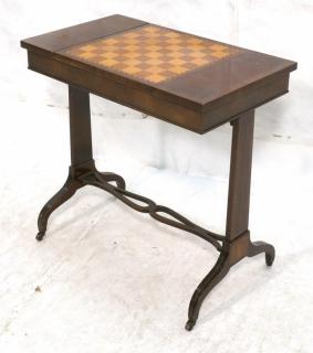 Appraisal: Antique Inlaid Mahogany Game Table Checkers Bac Antique Inlaid Mahogany