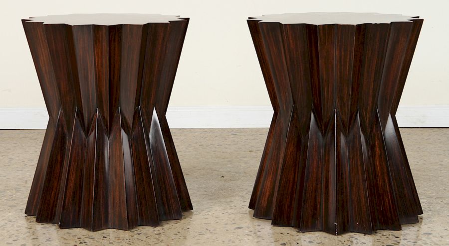 Appraisal: PAIR HOLLY HUNT ROSEWOOD STARBURST SIDE TABLES A pair of