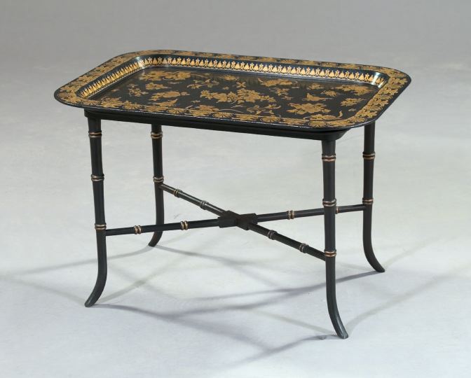 Appraisal: English Black-and-Gold Papier-Mache Tray in the early th-century style now