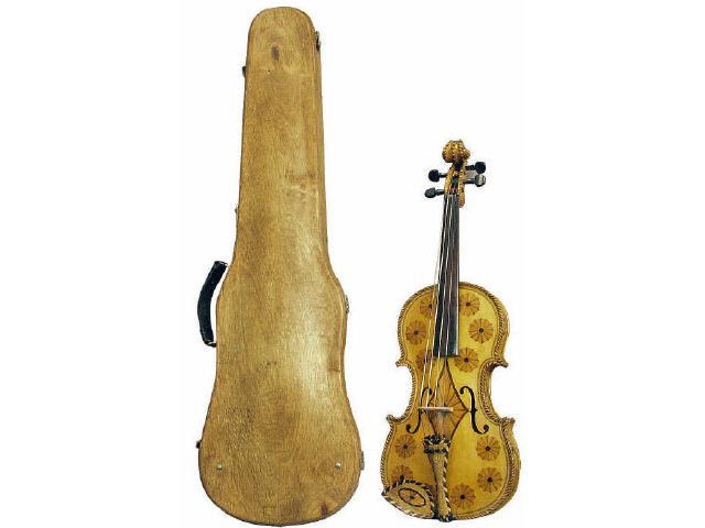 Appraisal: Vintage violin crafted in extensive marquetry and banded inlay with