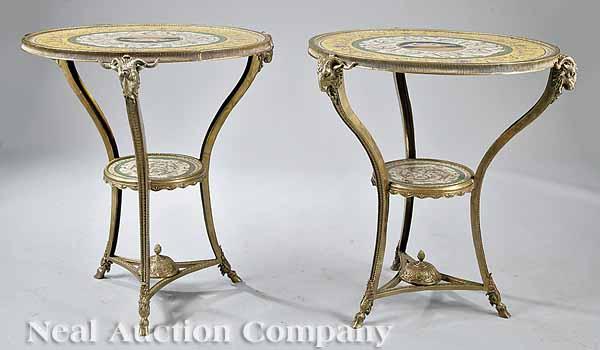 Appraisal: A Pair of Neo-Classical-Style Bronze and Porcelain Gu ridons the