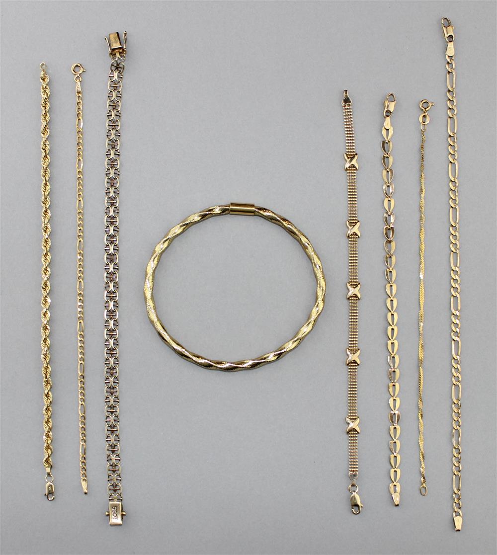 Appraisal: COLLECTION OF K YELLOW GOLD BRACELETS the bracelets are all