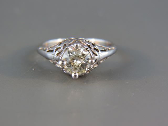 Appraisal: Diamond Ring carat round Old European k white gold filigree