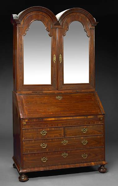 Appraisal: A Queen Anne walnut double dome secretary cabinet circa The