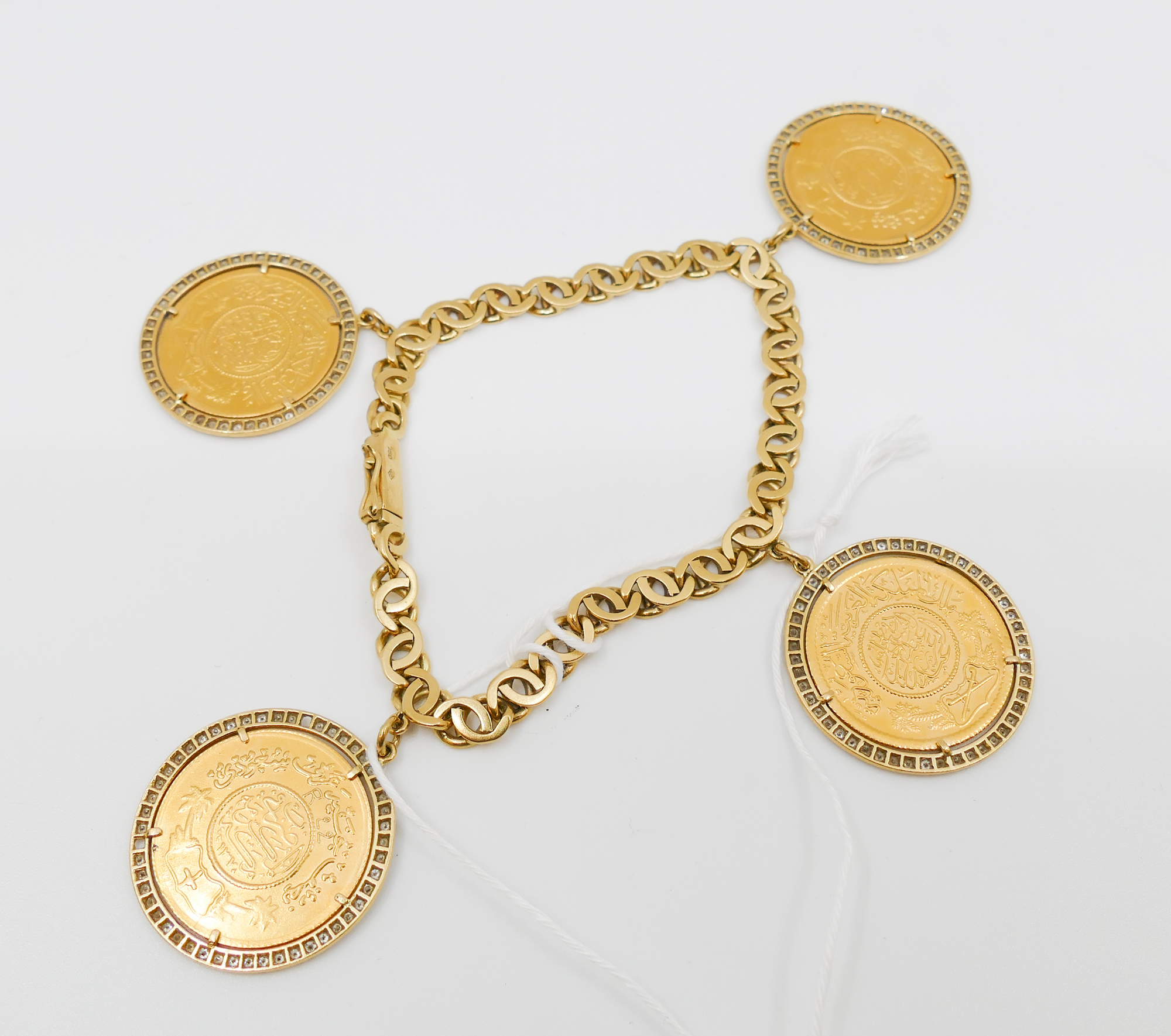 Appraisal: K Diamond Middle Eastern Gold Coin Bracelet- includes Gold Saudi