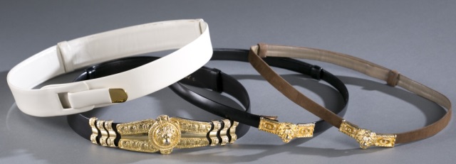 Appraisal: Four Judith Leiber Leather Belts Two thin belts in black