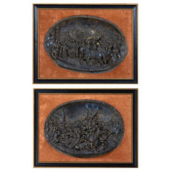 Appraisal: After Justin Mathieu - Pair of Relief Metal Plaques early