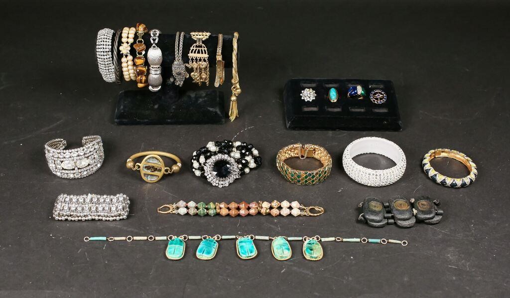 Appraisal: Grouping of costume jewelry bracelets and rings Featuring designers such