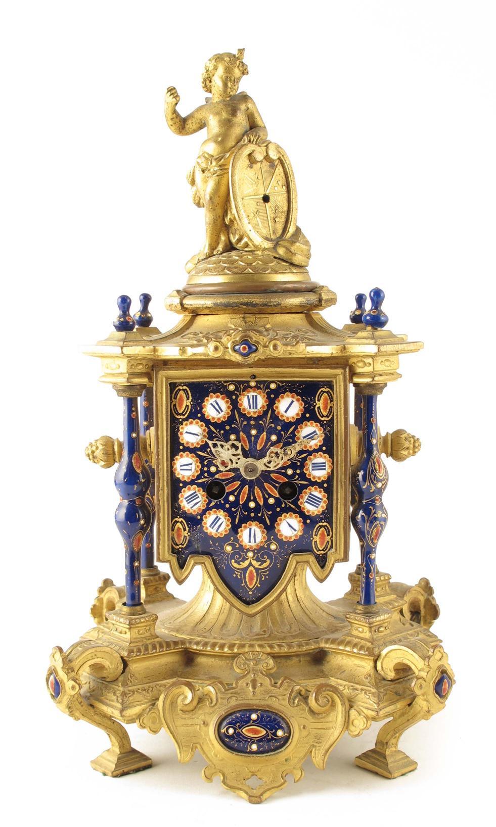 Appraisal: A th century French gilt metal and enamel mantel clock