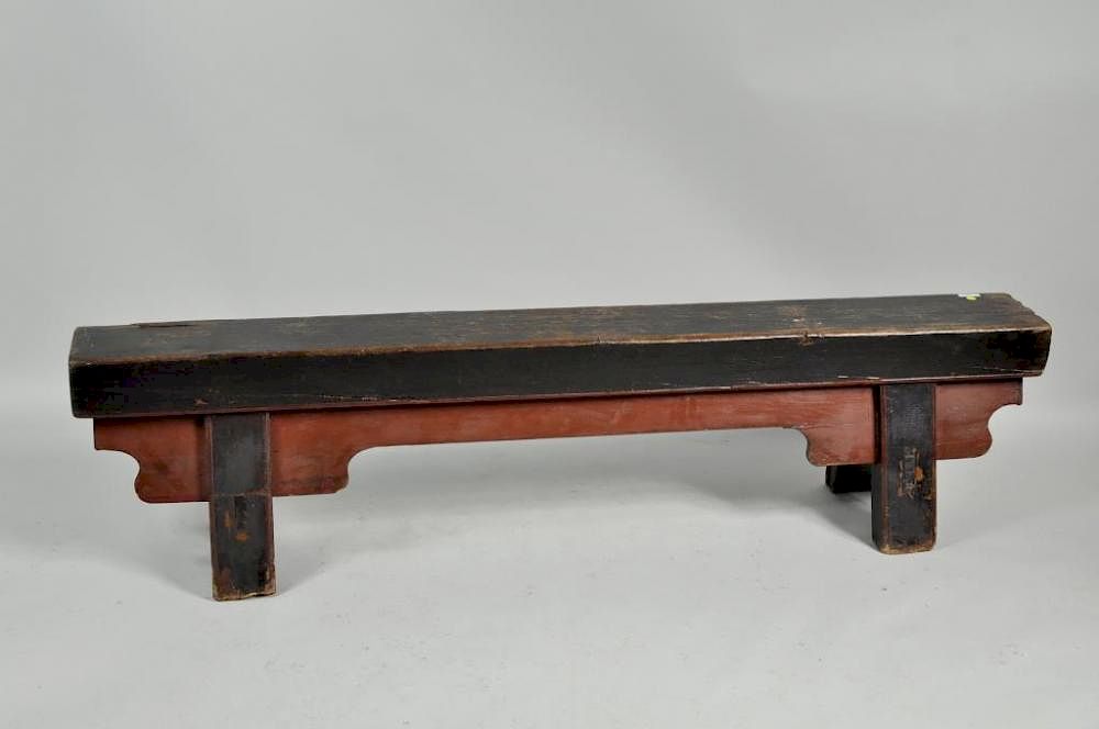 Appraisal: Chinese Painted Wood Bench Chinese painted wood bench high long