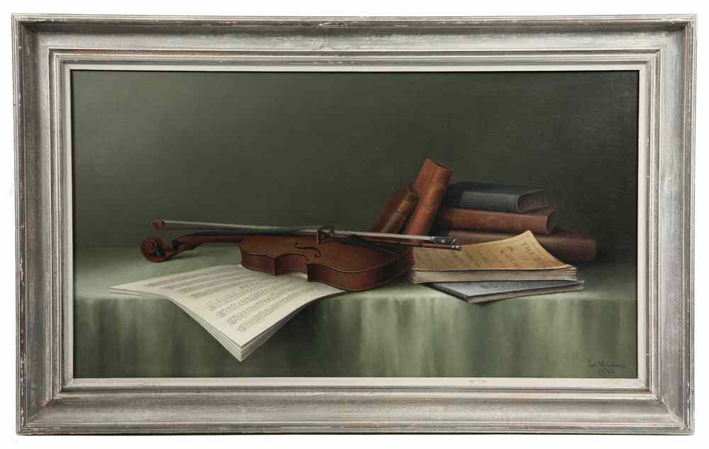 Appraisal: OOCB - Still Life with Violin Books and Manuscripts by