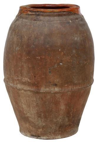 Appraisal: Large terracotta olive jar having wide rolled rim over tapered