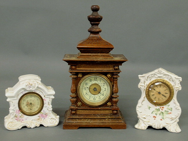 Appraisal: Three clocks- mahogany cased Unghans h a ceramic cased Ansonia