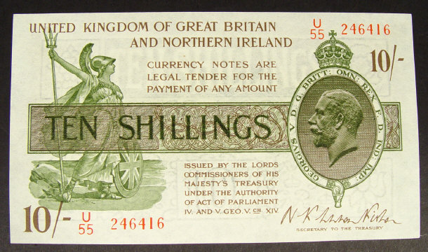 Appraisal: United Kingdom and Ireland ten shilling note signed Kishen no