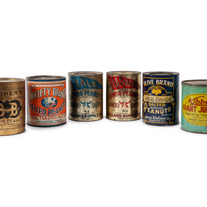 Appraisal: A Group of Six Salted Peanut Tins includes a Harvard