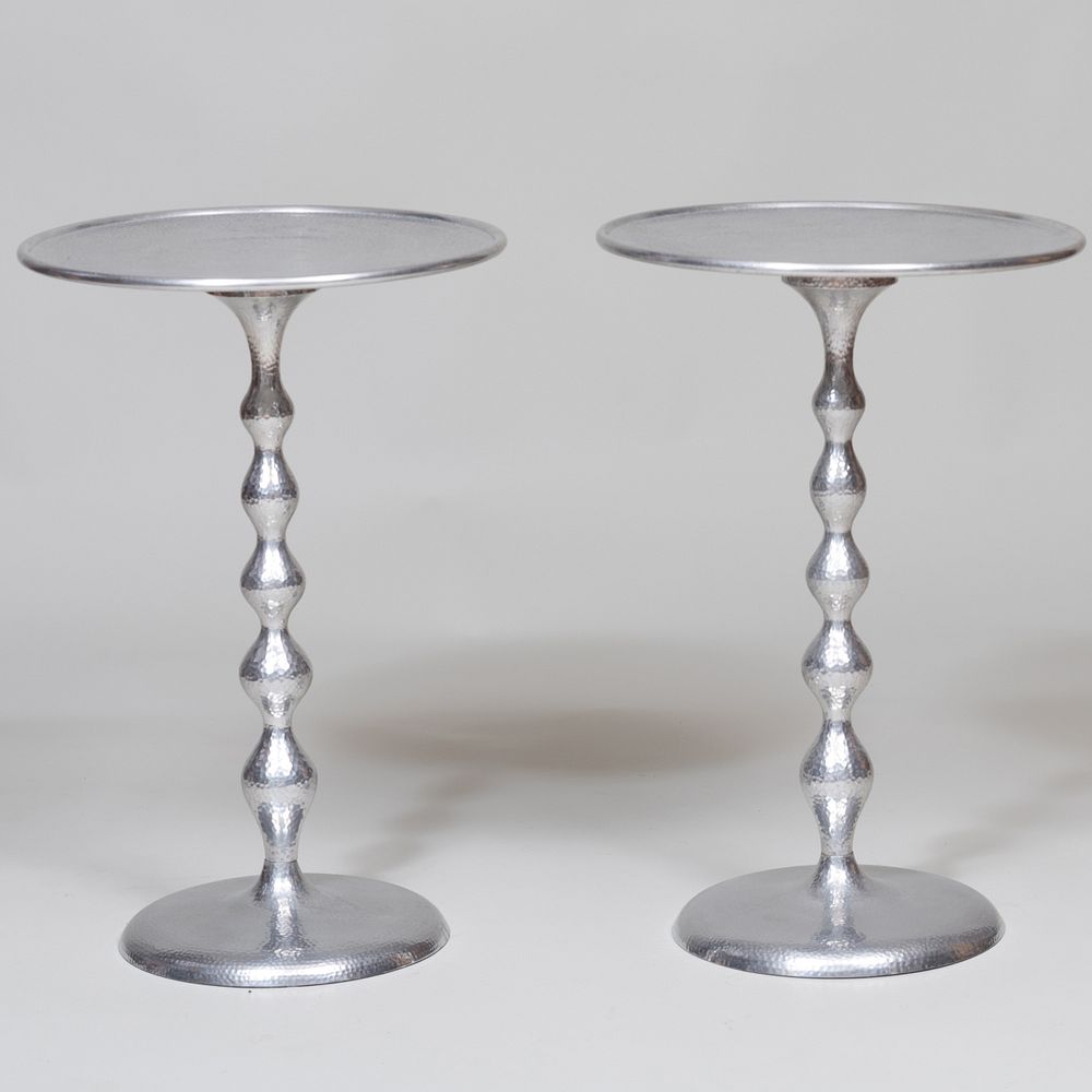 Appraisal: Pair of Modern Hammered Metal Side Tables x in diam