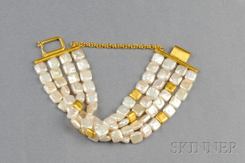 Appraisal: kt Gold and Freshwater Pearl Bracelet Yossi Harari comprising four