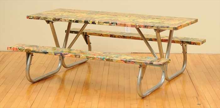 Appraisal: HIROMI NIIZEKI THE PICNIC Metal picnic table with collaged surfaces