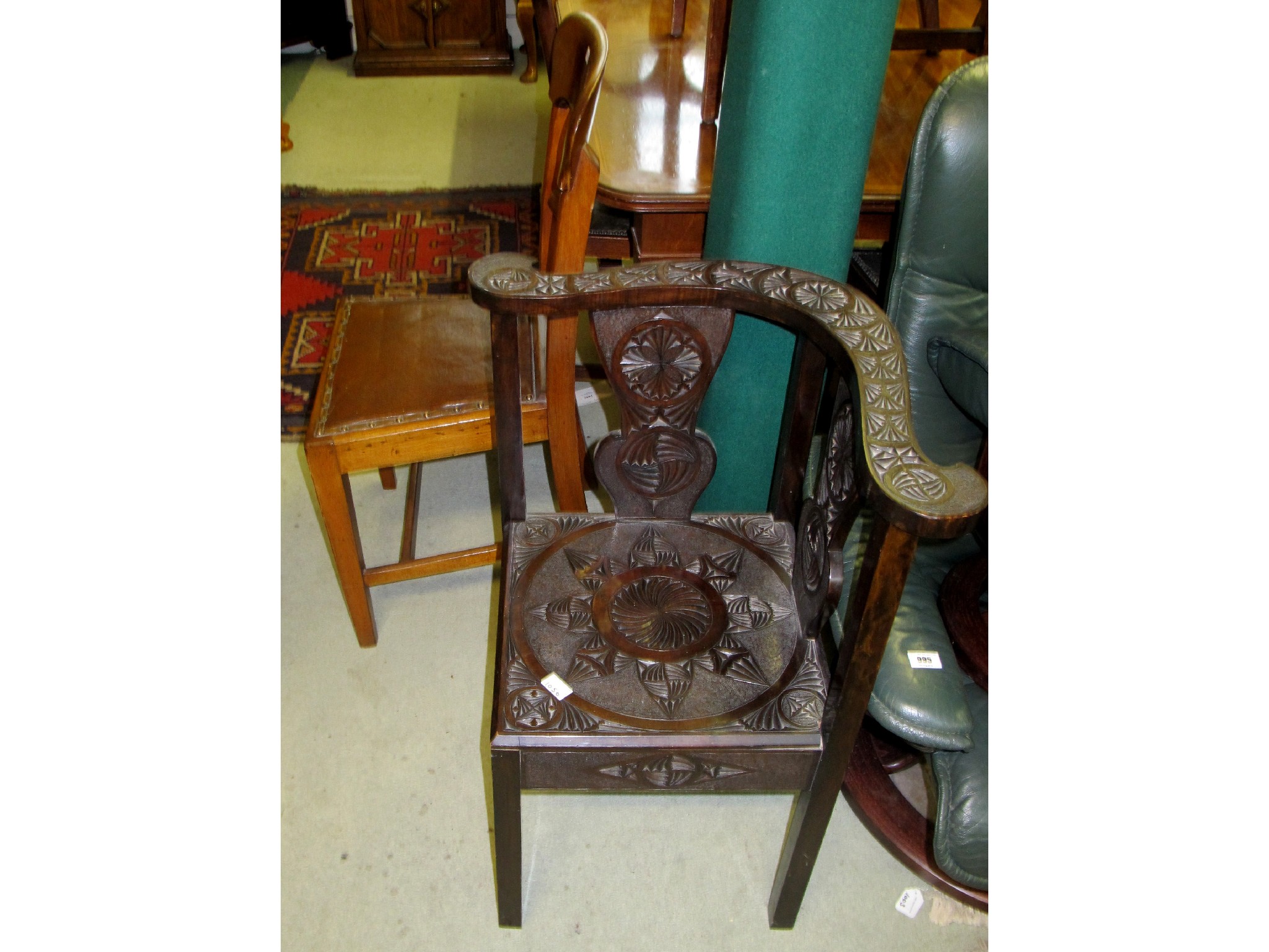 Appraisal: Carved mahogany corner chair and other