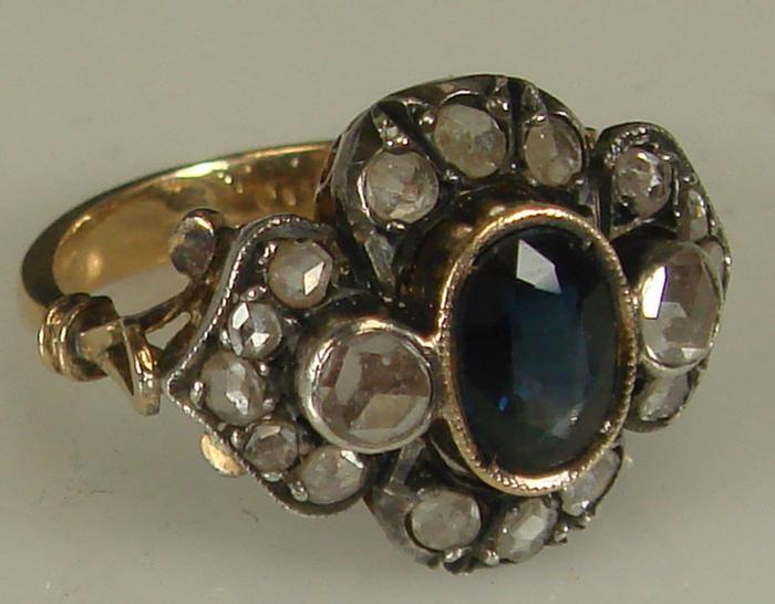 Appraisal: K Diamond and Sapphire Ring Yellow and white gold with