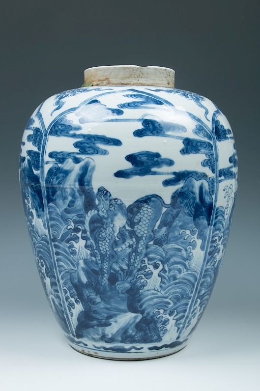 Appraisal: A BLUE AND WHITE JAR The blue and white jar