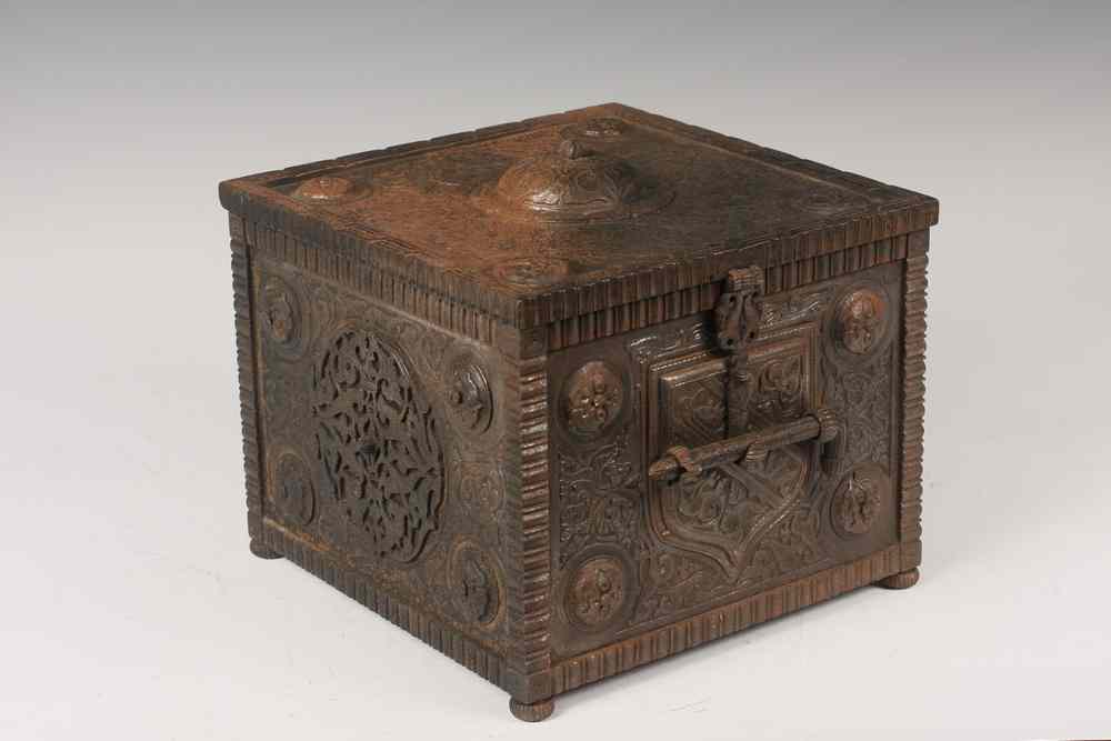 Appraisal: PERSIAN SAFEBOX - th c Persian Engraved Iron Safebox the