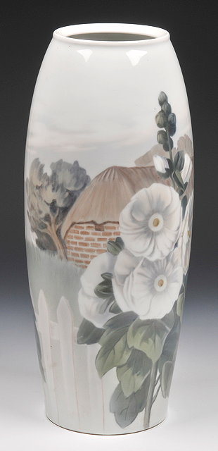 Appraisal: A COPENHAGEN BING GRONDAHL TALL VASE with landscape scene with