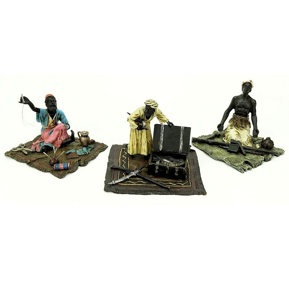 Appraisal: Three Austrian Cold Painted Orientalist Bronzes Three th Century Austrian