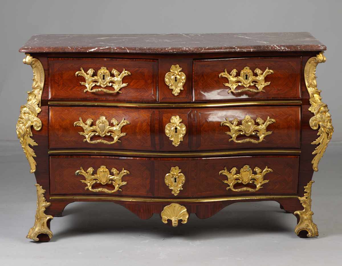 Appraisal: Sgn French Kingwood Serpentine Bombay Drawer Bureau Early th cent