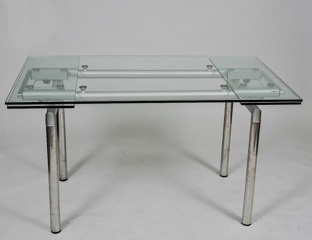 Appraisal: CONTEMPORARY GLASS AND METAL EXTENSION DINING TABLE With levered extension