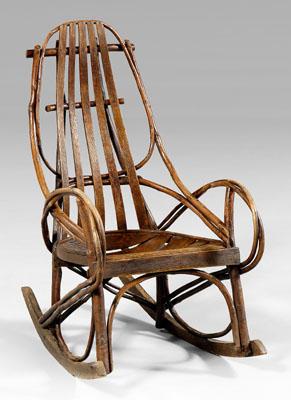 Appraisal: Rustic bentwood rocking chair hickory oak and other mixed woods