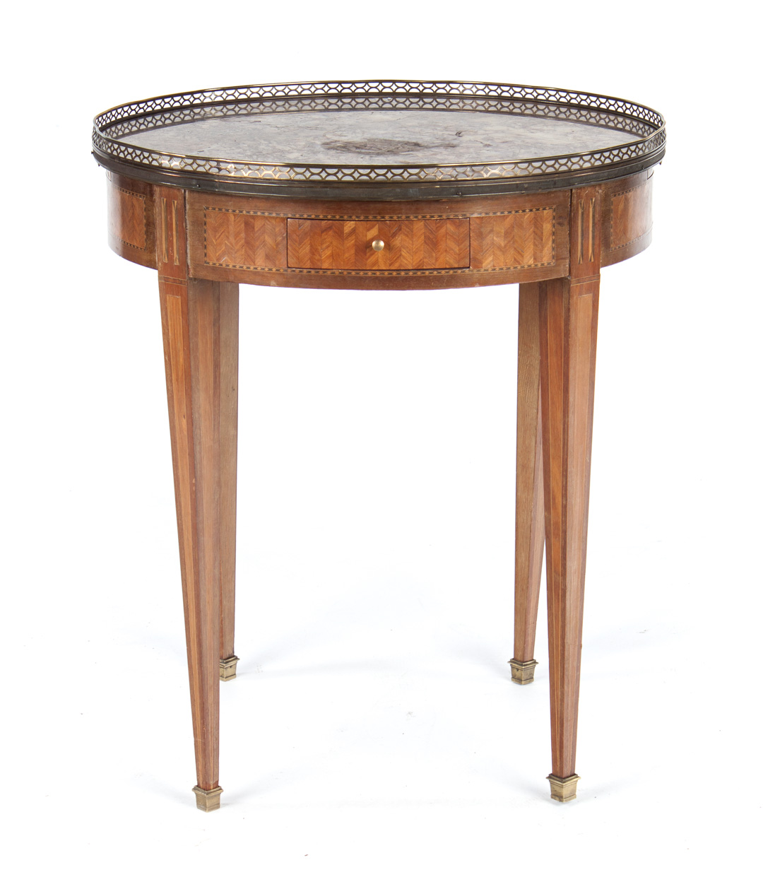 Appraisal: Directoire style marble top bouillotte table in round marble top