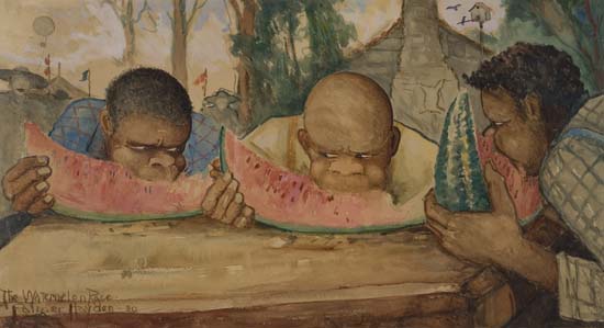 Appraisal: PALMER HAYDEN - The Watermelon Race Watercolor on buff wove