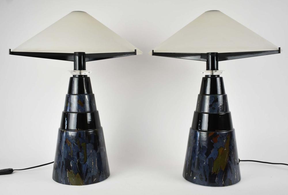 Appraisal: PAIR OF CONTEMPORARY OGGETTI GLASS TABLE LAMPSItalian Signed in gold