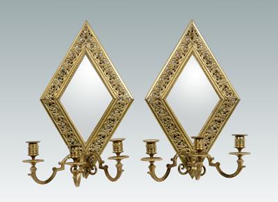 Appraisal: Pair brass wall sconces diamond shape with conforming beveled glass