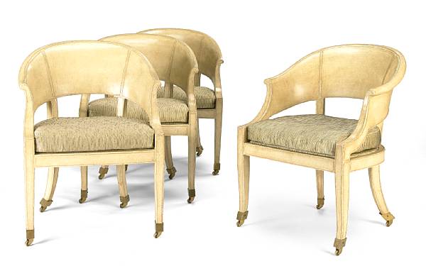 Appraisal: A set of four Marge Carson leather-clad and brass chairs