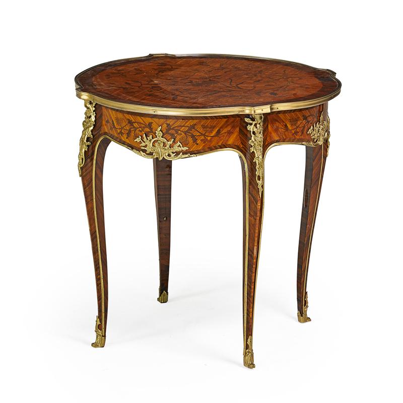 Appraisal: LOUIS XV STYLE SIDE TABLE Bronze mounted kingwood with marquetry