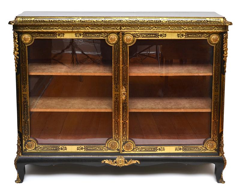 Appraisal: A GOOD QUALITY FRENCH CUT BRASS INLAID EBONISED SIDE CABINET