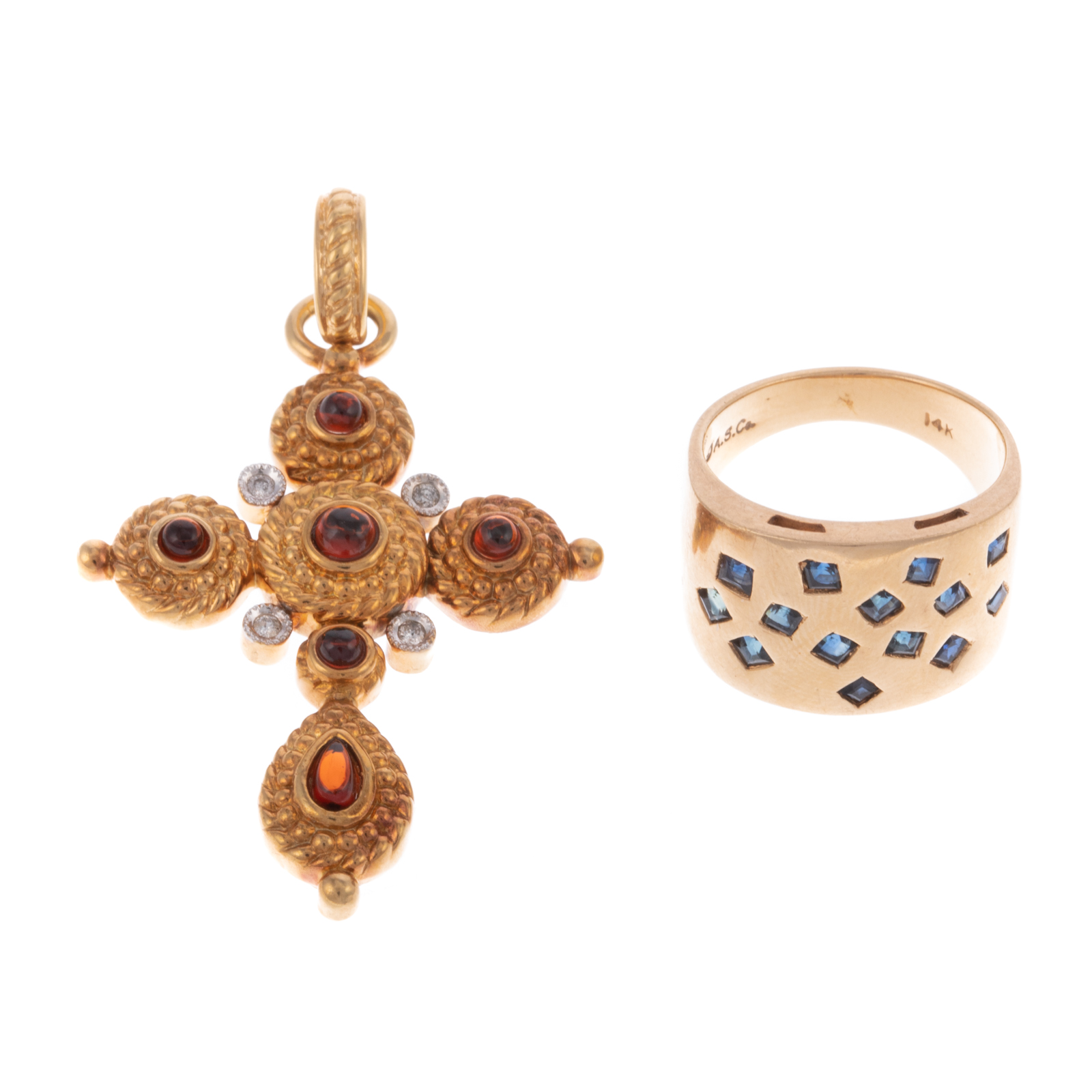 Appraisal: A K GOLD CROSS PENDANT SAPPHIRE BAND K yellow gold