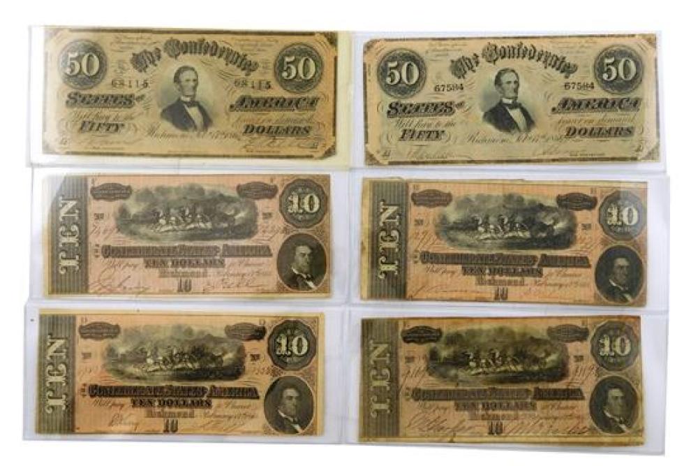 Appraisal: Six Confederate bank notes all from the seventh series of