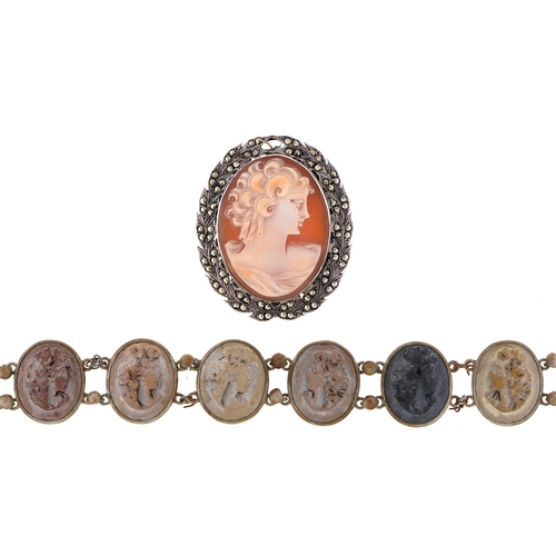 Appraisal: A lava cameo bracelet th c mounted in silver coloured