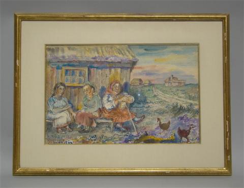 Appraisal: DAVID BURLIUK RUSSIAN AMERICAN - THREE SEATED WOMEN WITH ROOSTERS