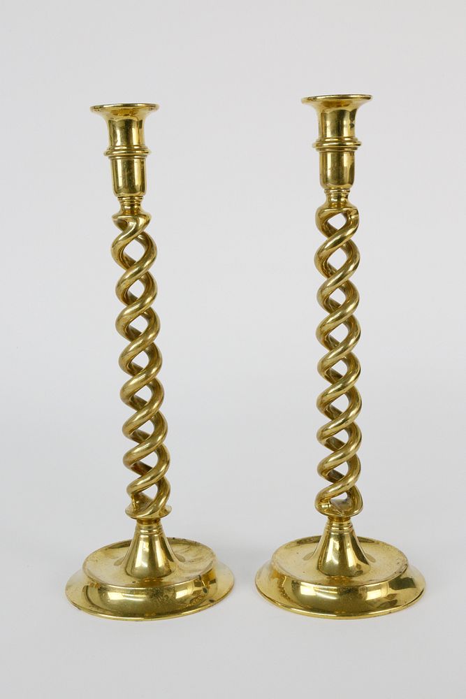 Appraisal: Pair of Vintage Brass Barley Twist Candlesticks Pair of Vintage