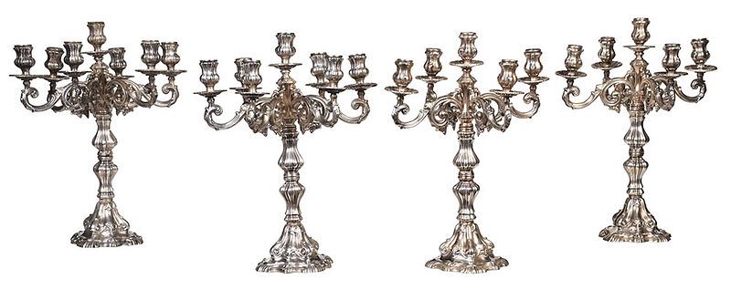 Appraisal: Set of Four Continental Silver Candelabra possibly German early th