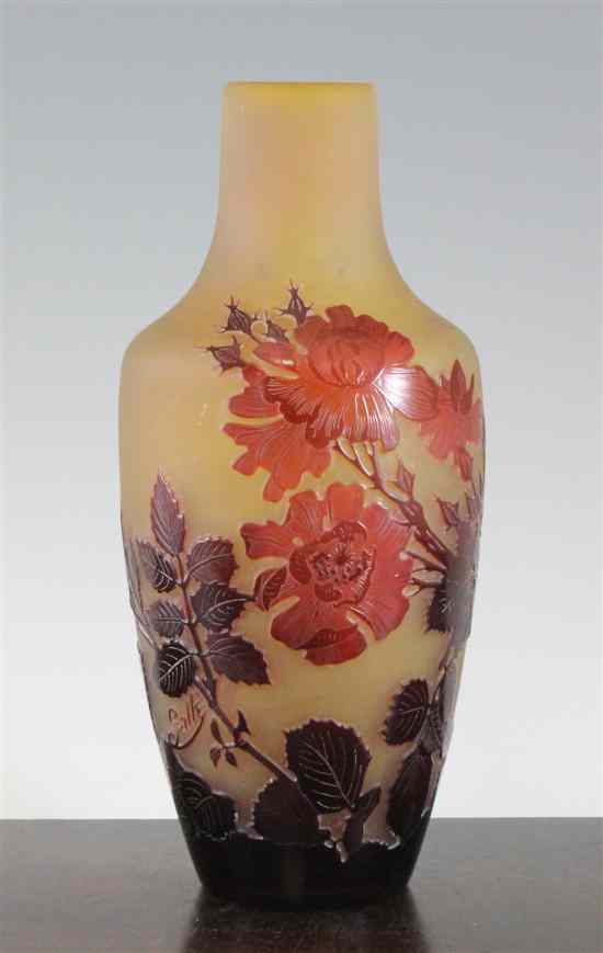 Appraisal: A Galle glass ovoid vase c overlaid with pink with