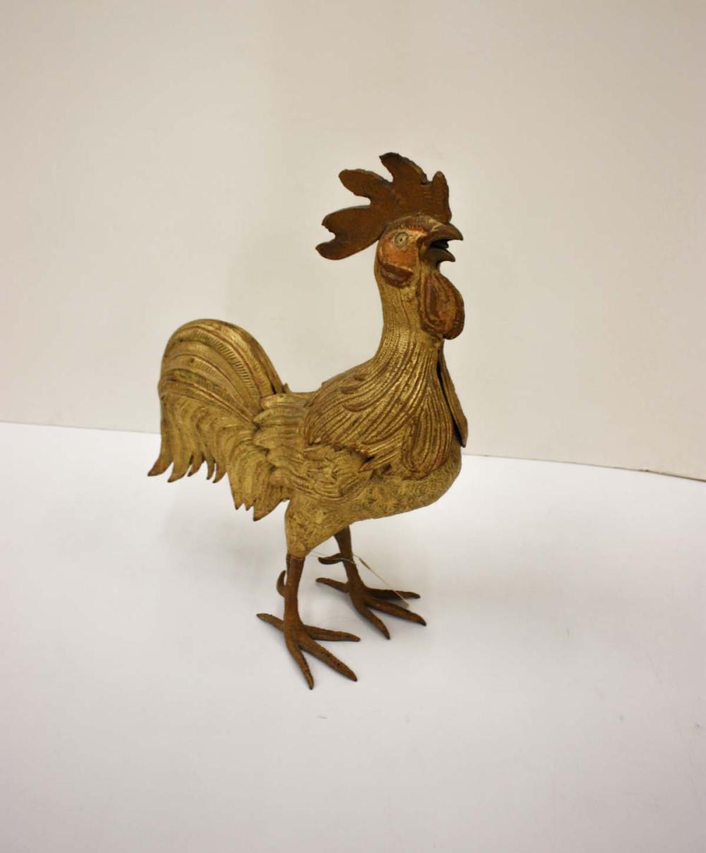 Appraisal: LIFE-SIZE CAST-IRON ROOSTER American early th century with gold painted